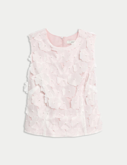 Applique Flower Detail Shell Top