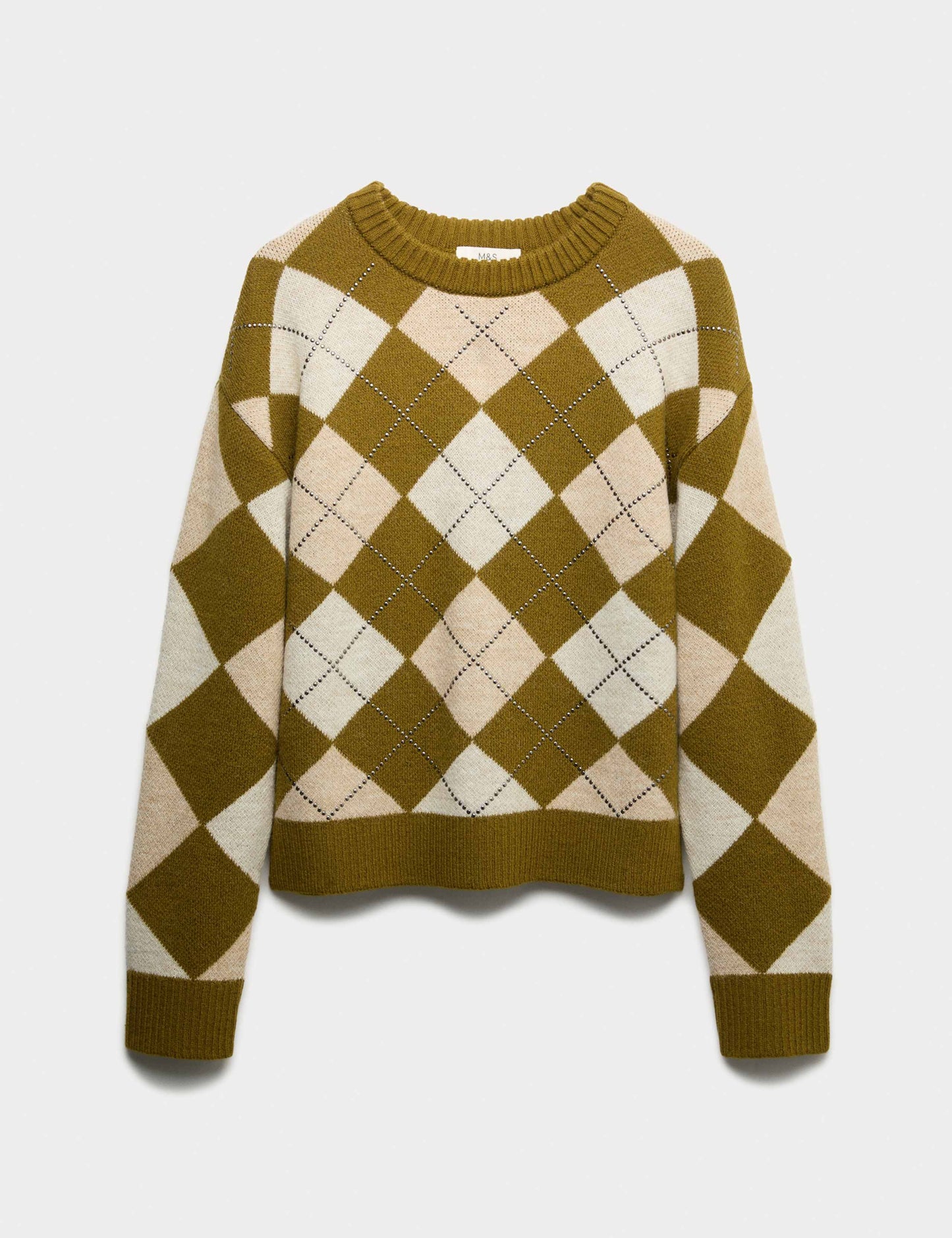 Argyle Crew Neck Slim Fit Jumper with Wool