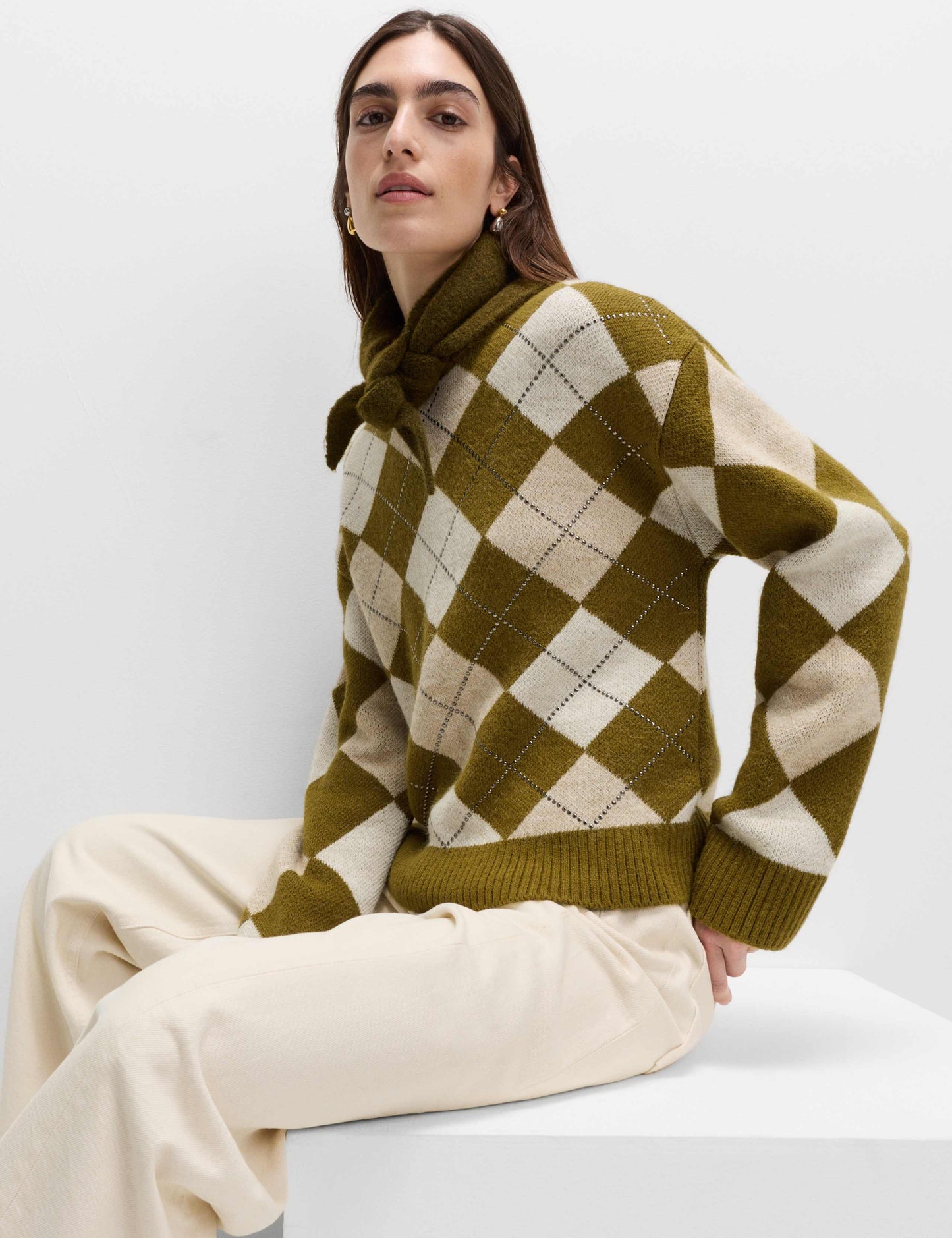 Argyle Crew Neck Slim Fit Jumper with Wool