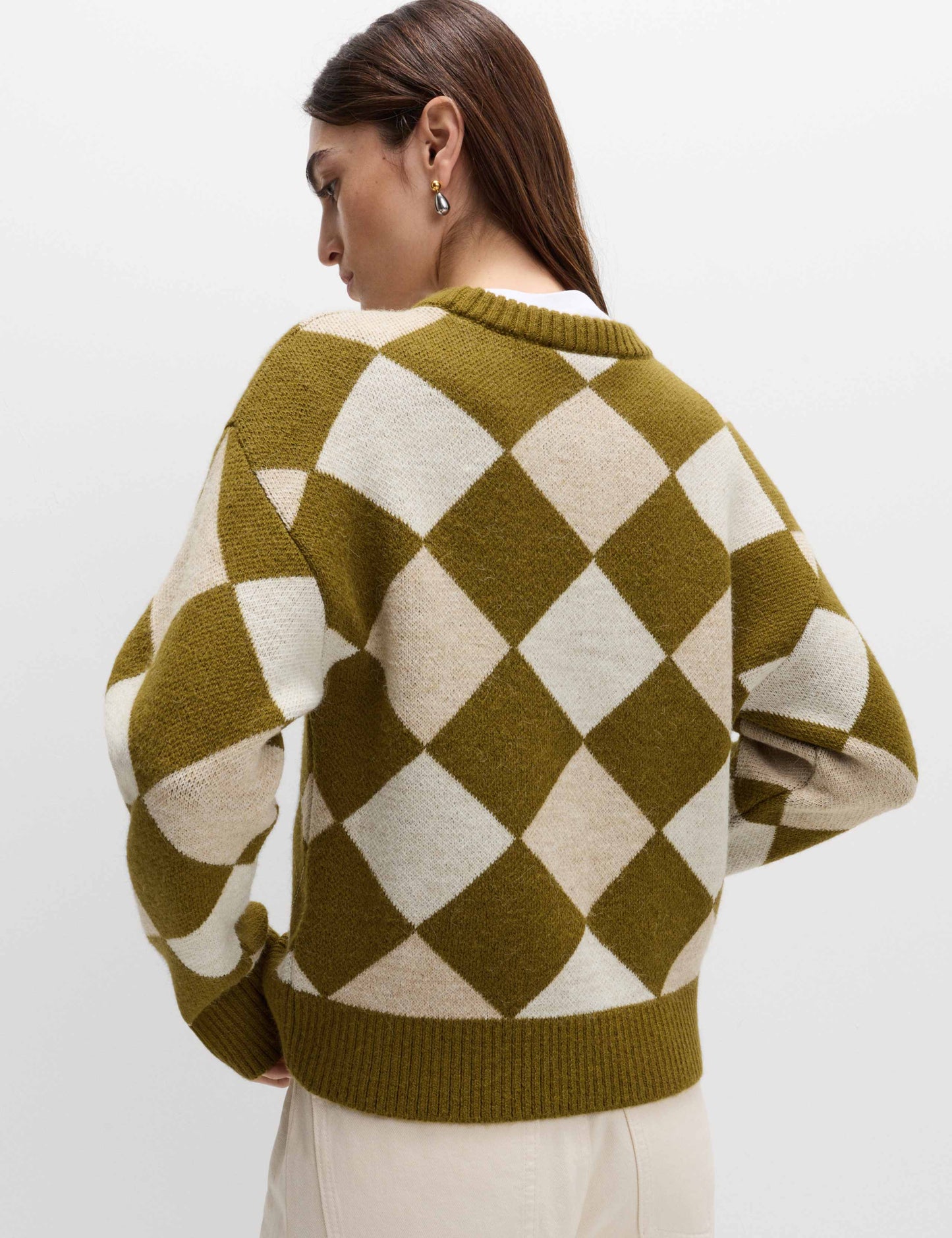 Argyle Crew Neck Slim Fit Jumper with Wool