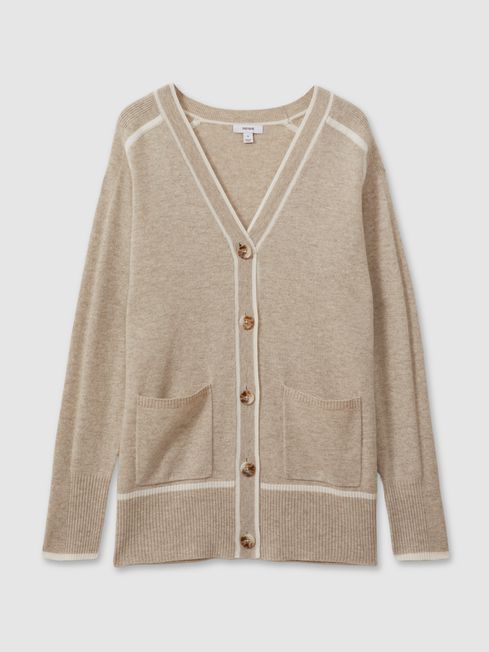 Wool Blend Contrast Tipped Cardigan with Cashmere