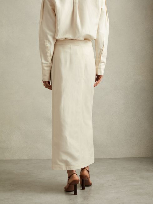 Wrap Front Midi Skirt with Linen