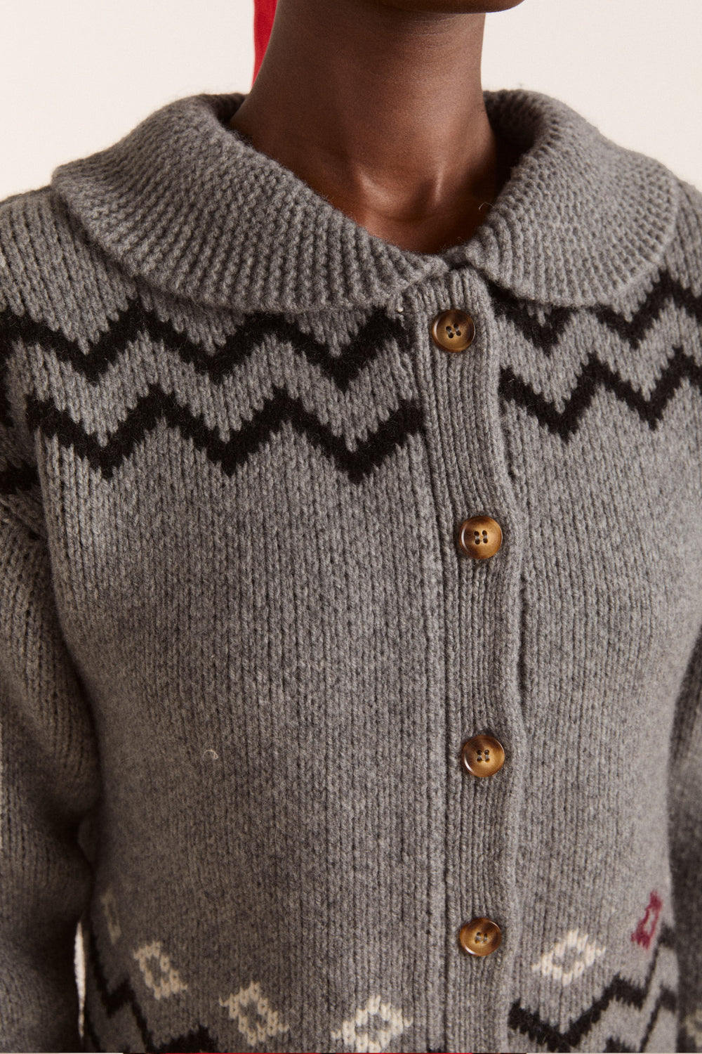 Cecily Collar Lambswool Cardigan - Bunny Intarsia
