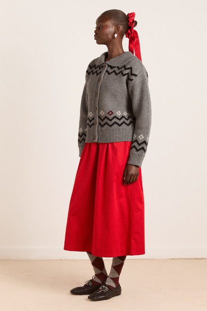 Cecily Collar Lambswool Cardigan - Bunny Intarsia