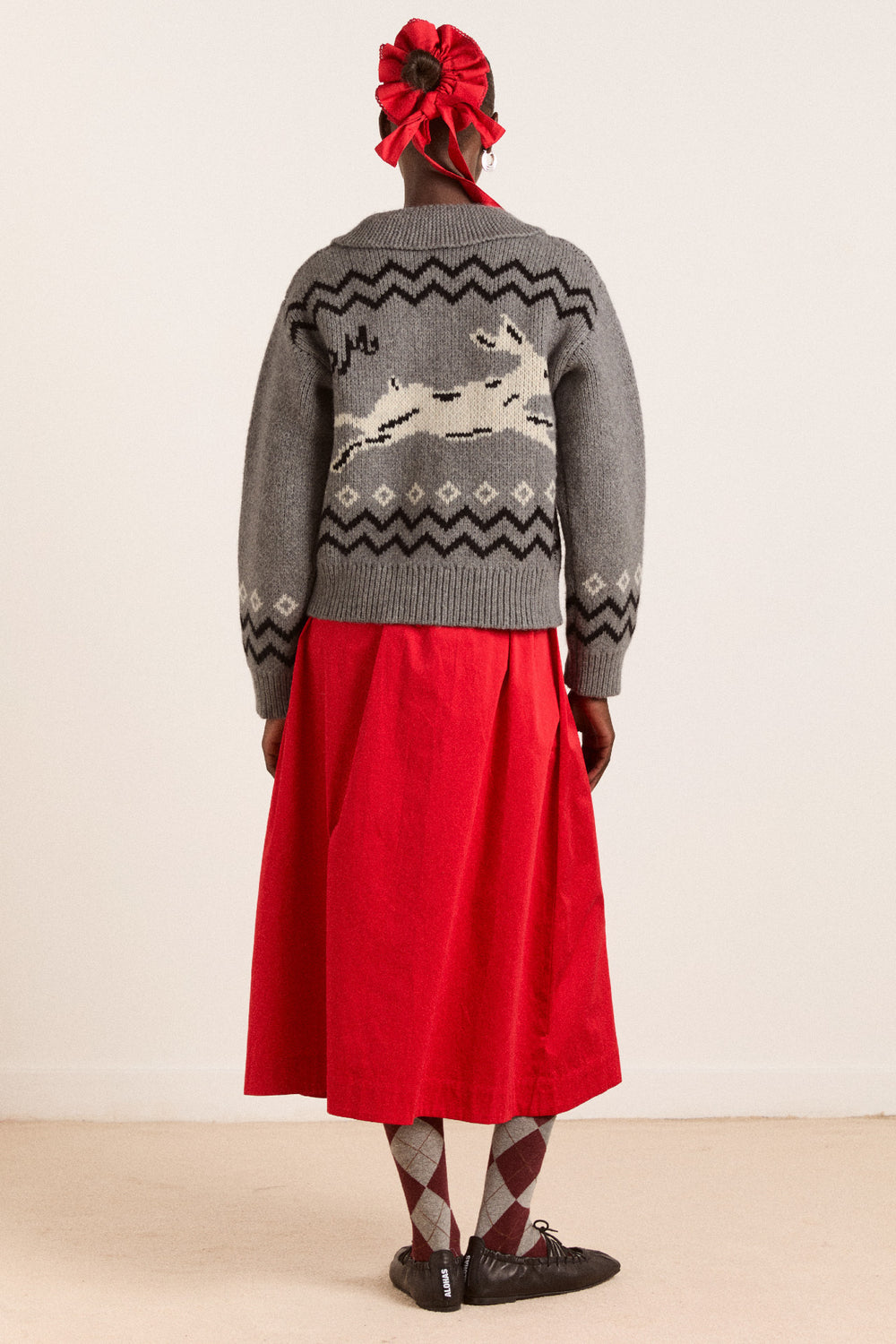 Cecily Collar Lambswool Cardigan - Bunny Intarsia
