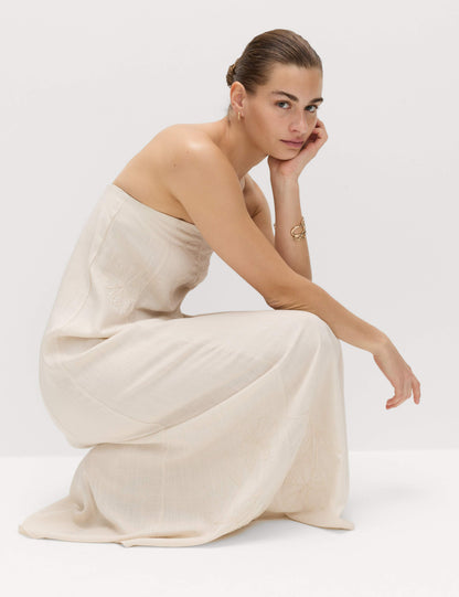 Bandeau Embroidered Dress With Linen