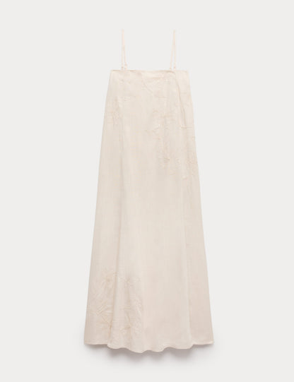 Bandeau Embroidered Dress With Linen
