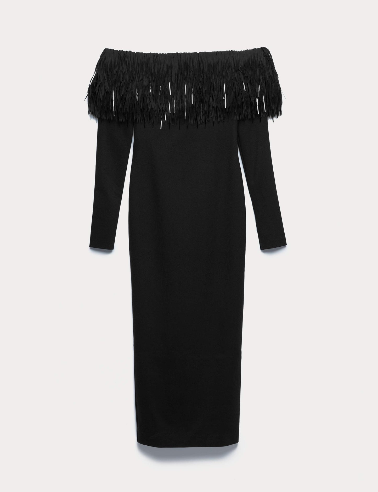 Bardot Feather Fringed Midi Bodycon Dress