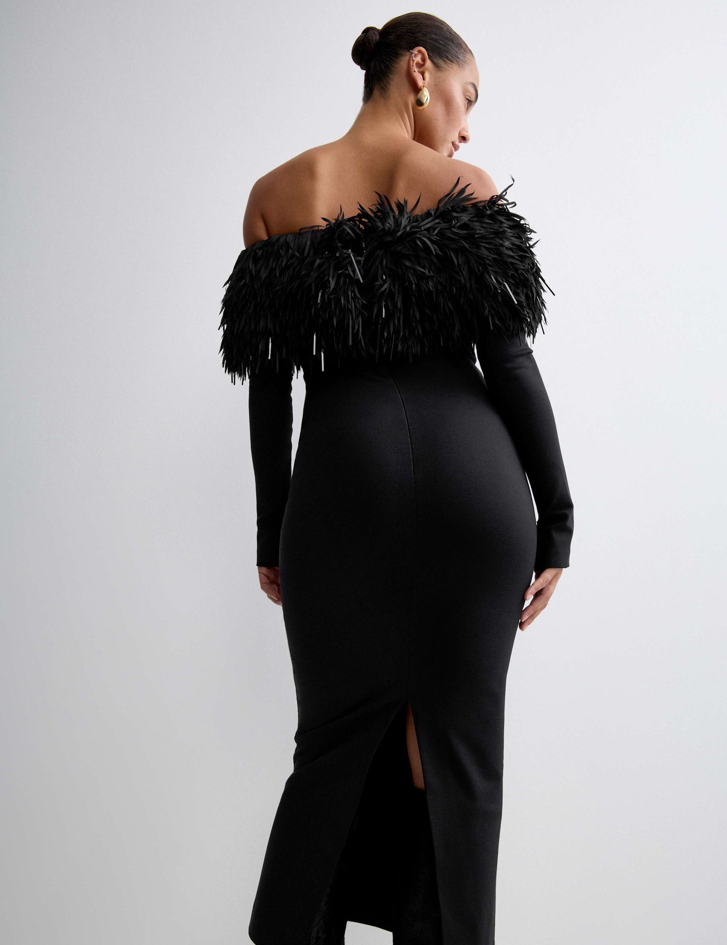 Bardot Feather Fringed Midi Bodycon Dress