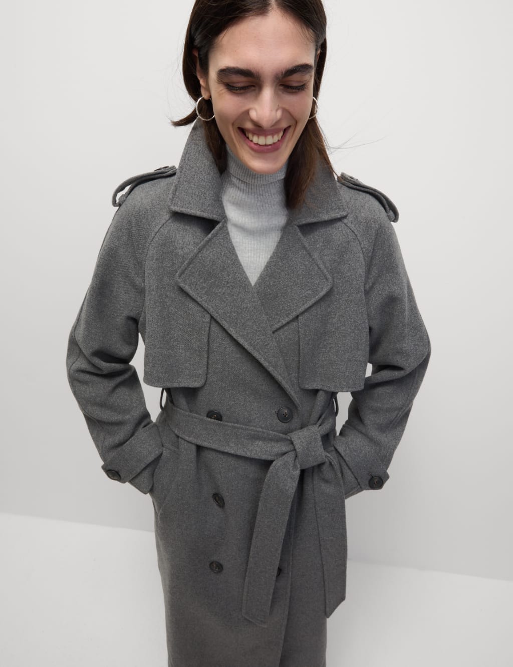 Belted Double Breasted Longline Trench Style Coat