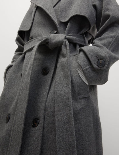 Belted Double Breasted Longline Trench Style Coat