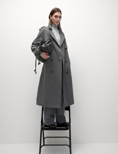 Belted Double Breasted Longline Trench Style Coat