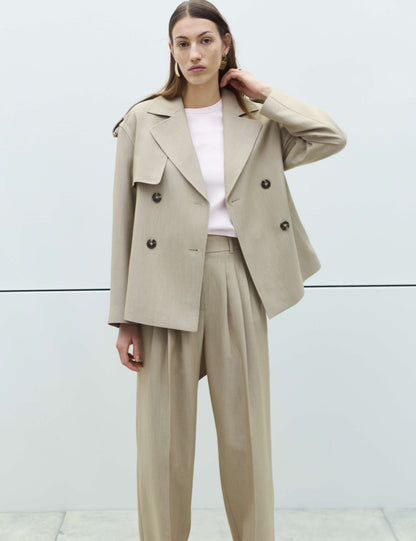 Belted Double Breasted Short Trench Coat