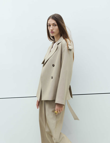 Belted Double Breasted Short Trench Coat