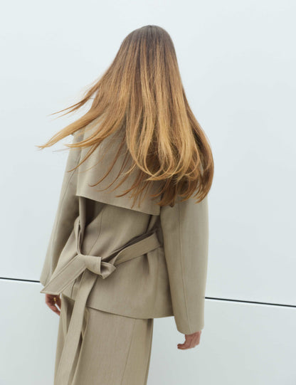 Belted Double Breasted Short Trench Coat