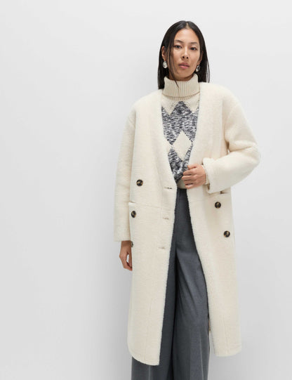 Borg Collarless Double Breasted Longline Coat