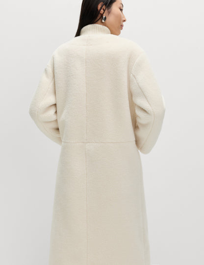 Borg Collarless Double Breasted Longline Coat