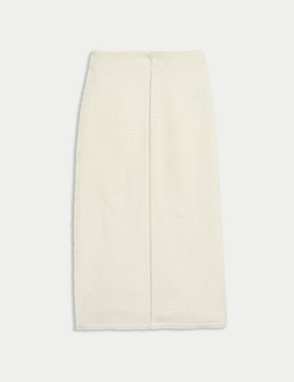 Boucle Split Back Midaxi A-Line Skirt with Wool