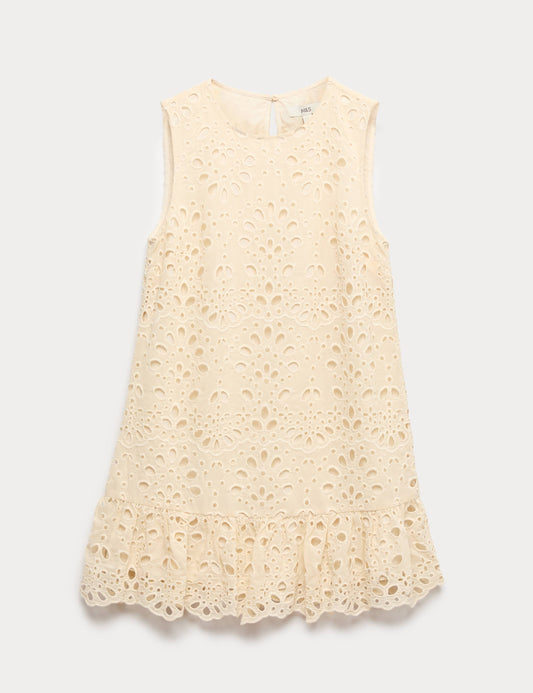 Broderie Cutwork Detail Mini Shift Dress