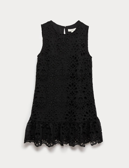 Broderie Cutwork Detail Mini Shift Dress