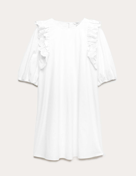 Broderie Frill Sleeve Mini Relaxed Dress