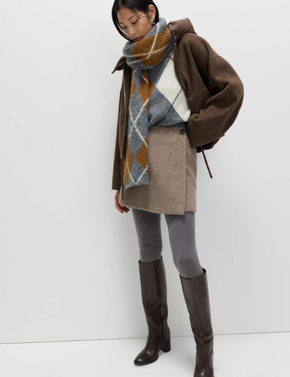 Brushed Mini Wrap Skirt with Wool