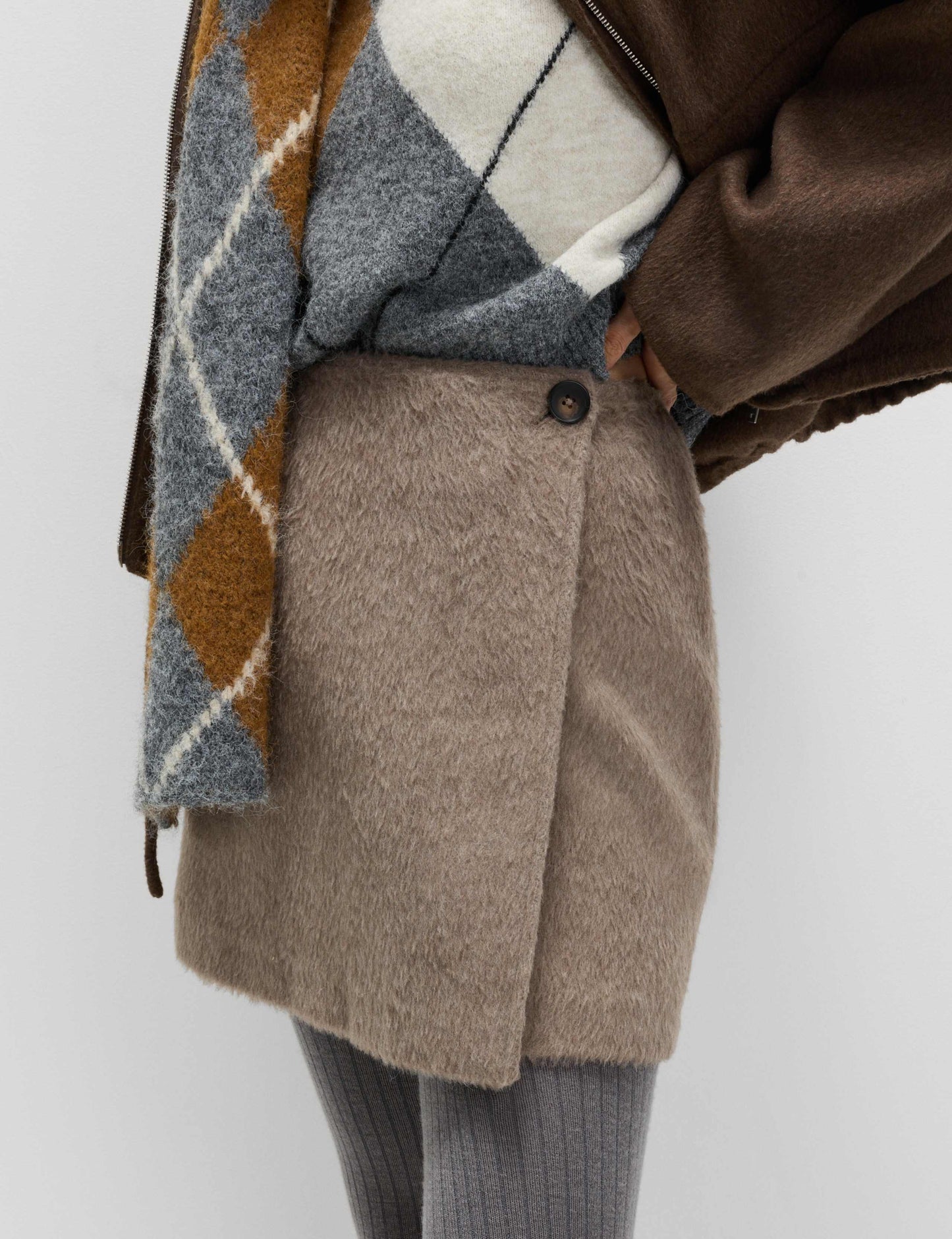 Brushed Mini Wrap Skirt with Wool