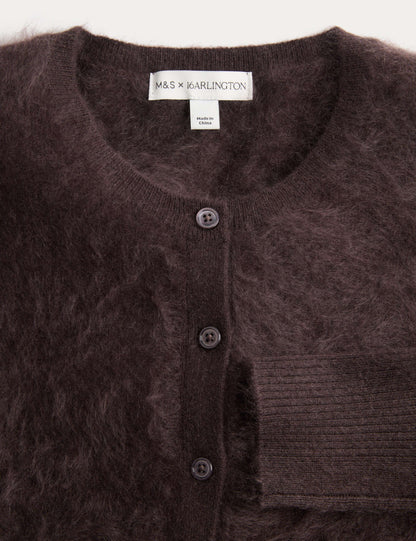 Brushed Pure Cashmere Button Front Cardigan