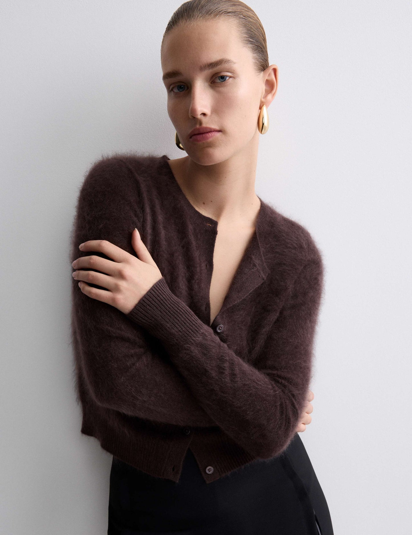 Brushed Pure Cashmere Button Front Cardigan