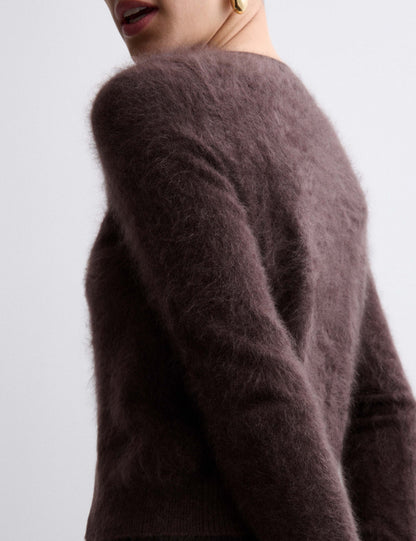 Brushed Pure Cashmere Button Front Cardigan