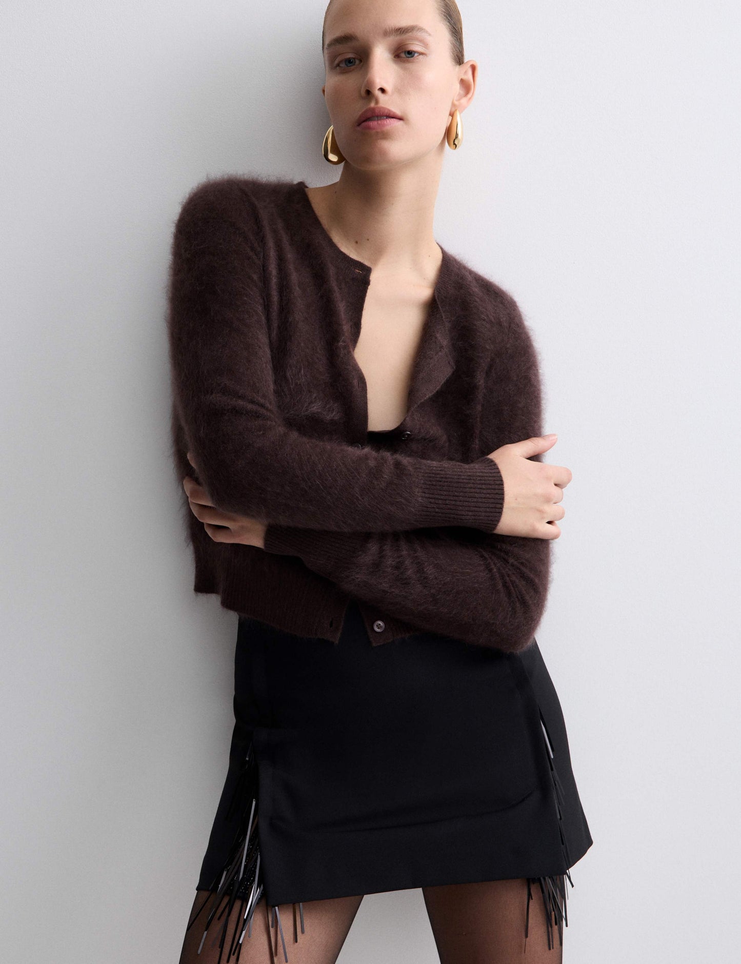 Brushed Pure Cashmere Button Front Cardigan