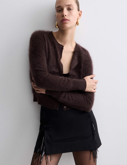 Brushed Pure Cashmere Button Front Cardigan