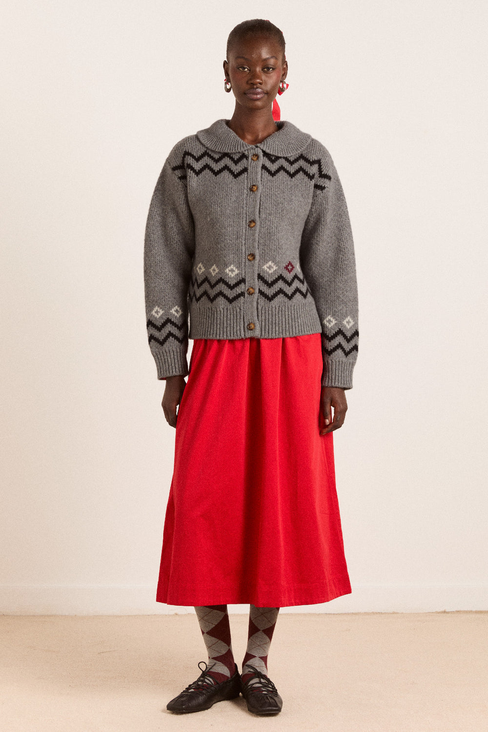 Cecily Collar Lambswool Cardigan - Bunny Intarsia