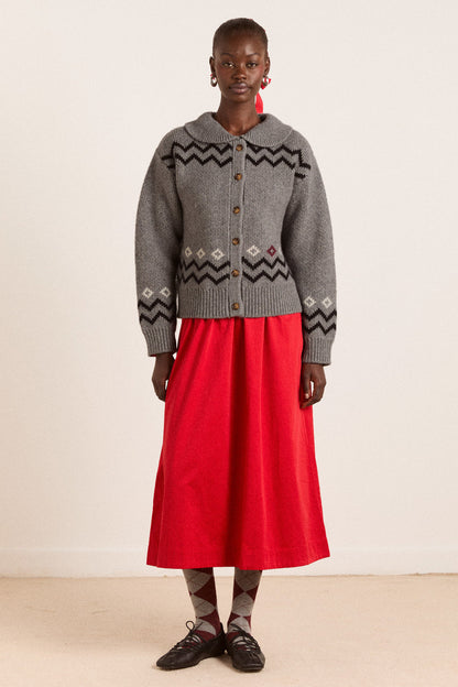 Cecily Collar Lambswool Cardigan - Bunny Intarsia