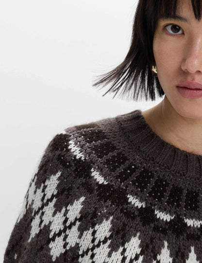 Cable Knit Fair Isle Crew Neck Jumper