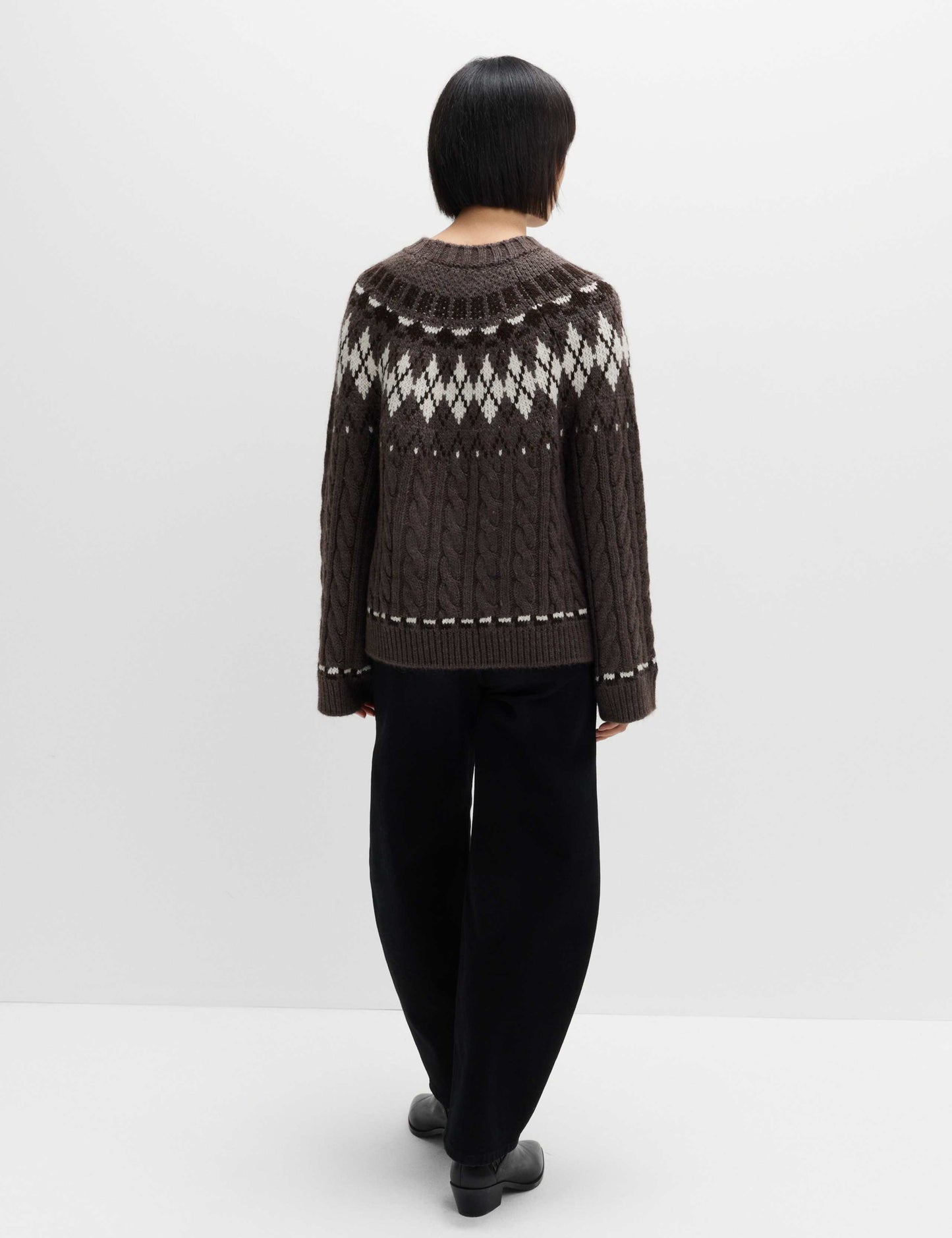Cable Knit Fair Isle Crew Neck Jumper