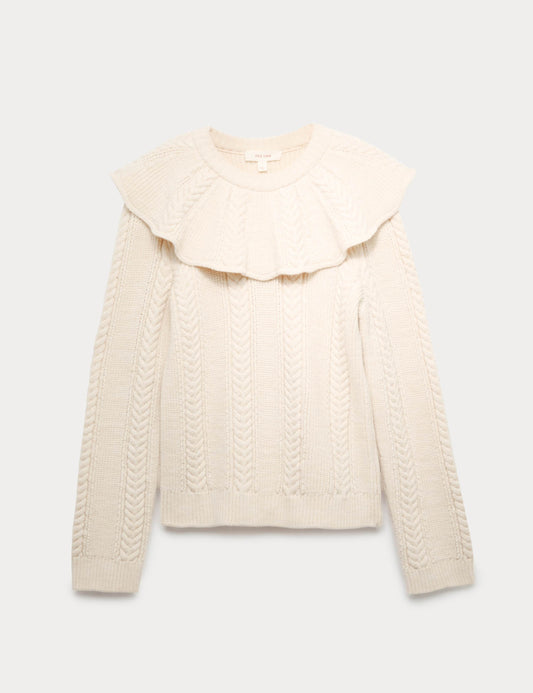 Cable Knit Round Neck Frill Cape Collar Jumper
