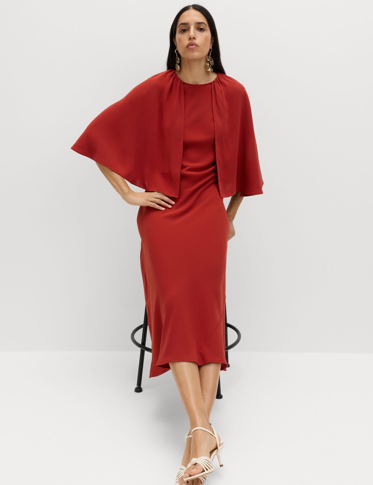 Cape Detail Midaxi Column Dress