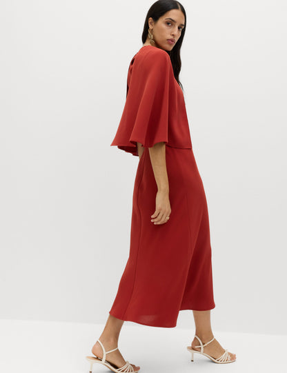 Cape Detail Midaxi Column Dress