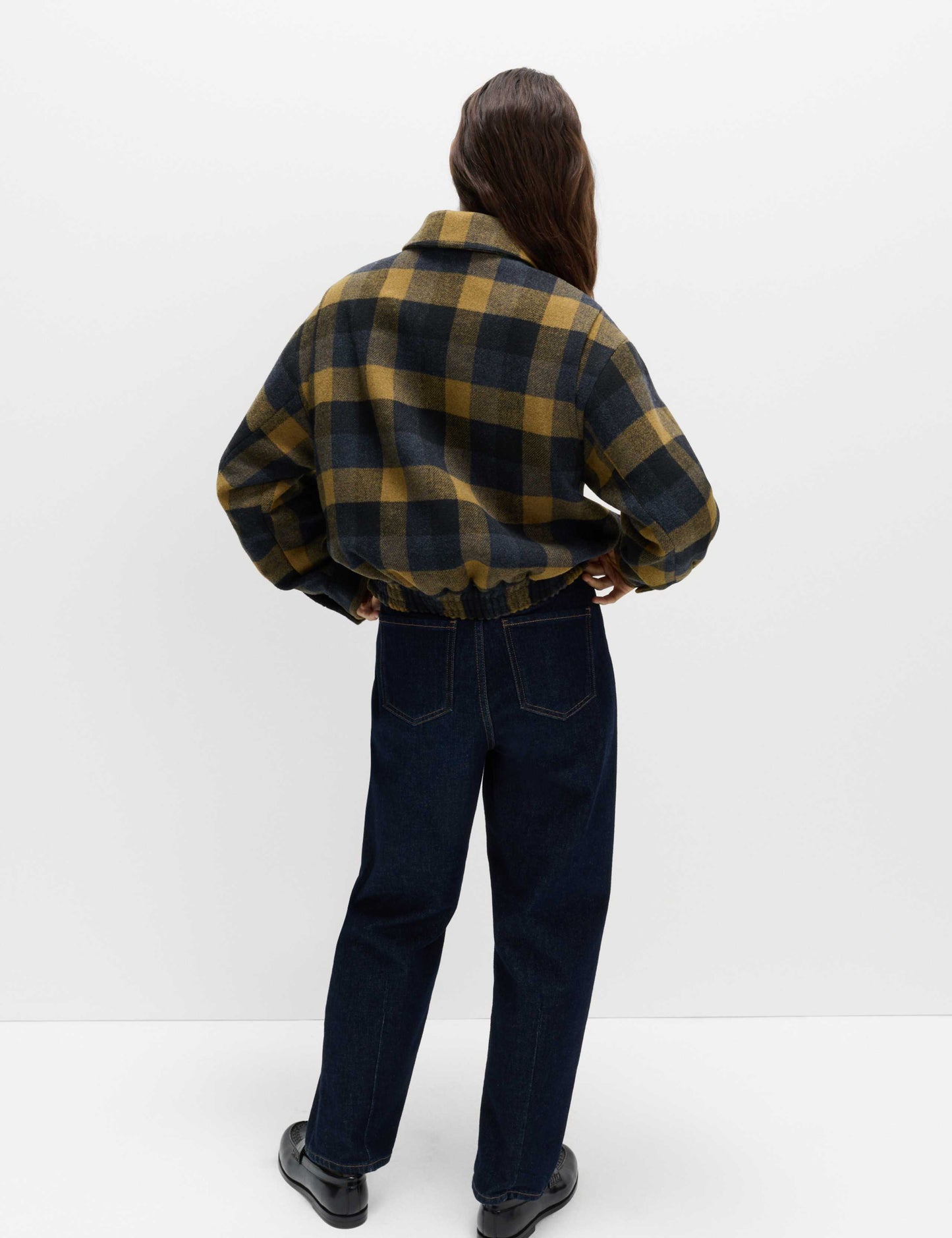Checked Collared Bomber Jacket with Wool