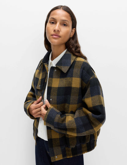 Checked Collared Bomber Jacket with Wool