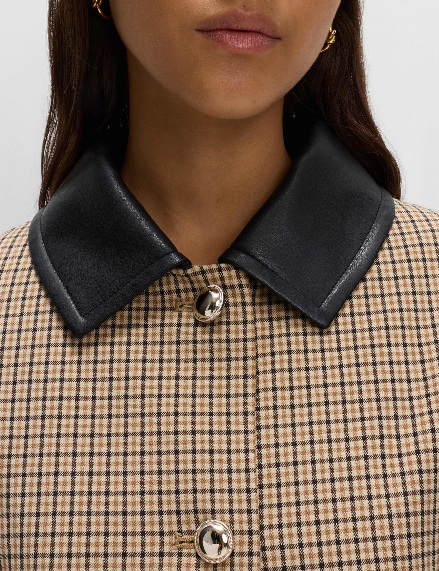 Checked Collared Car Coat