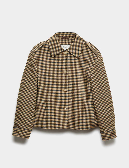 Checked Collared Short Jacket