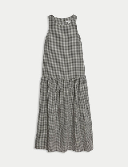 Checked Midaxi Drop Waist Dress