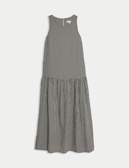 Checked Midaxi Drop Waist Dress