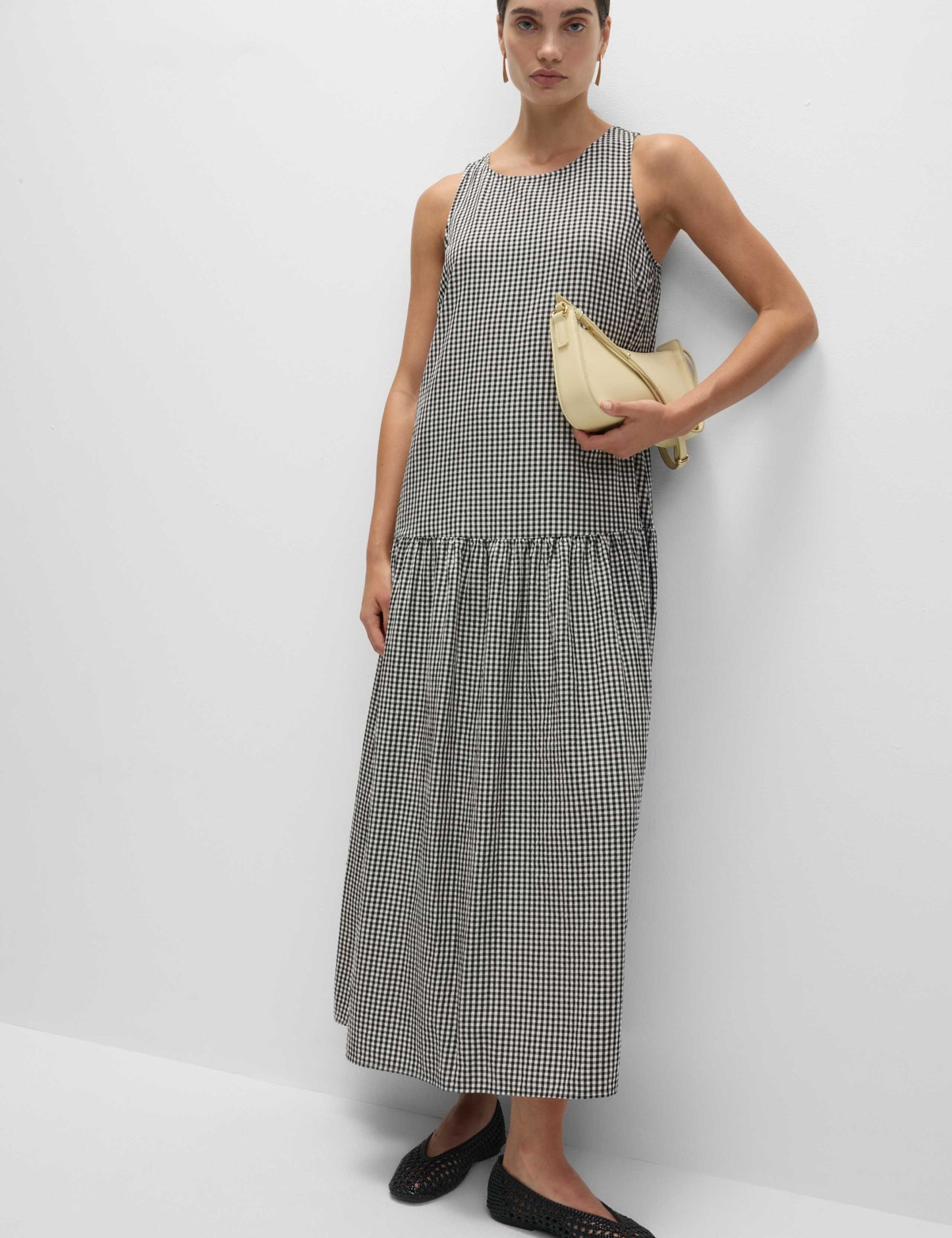 Checked Midaxi Drop Waist Dress