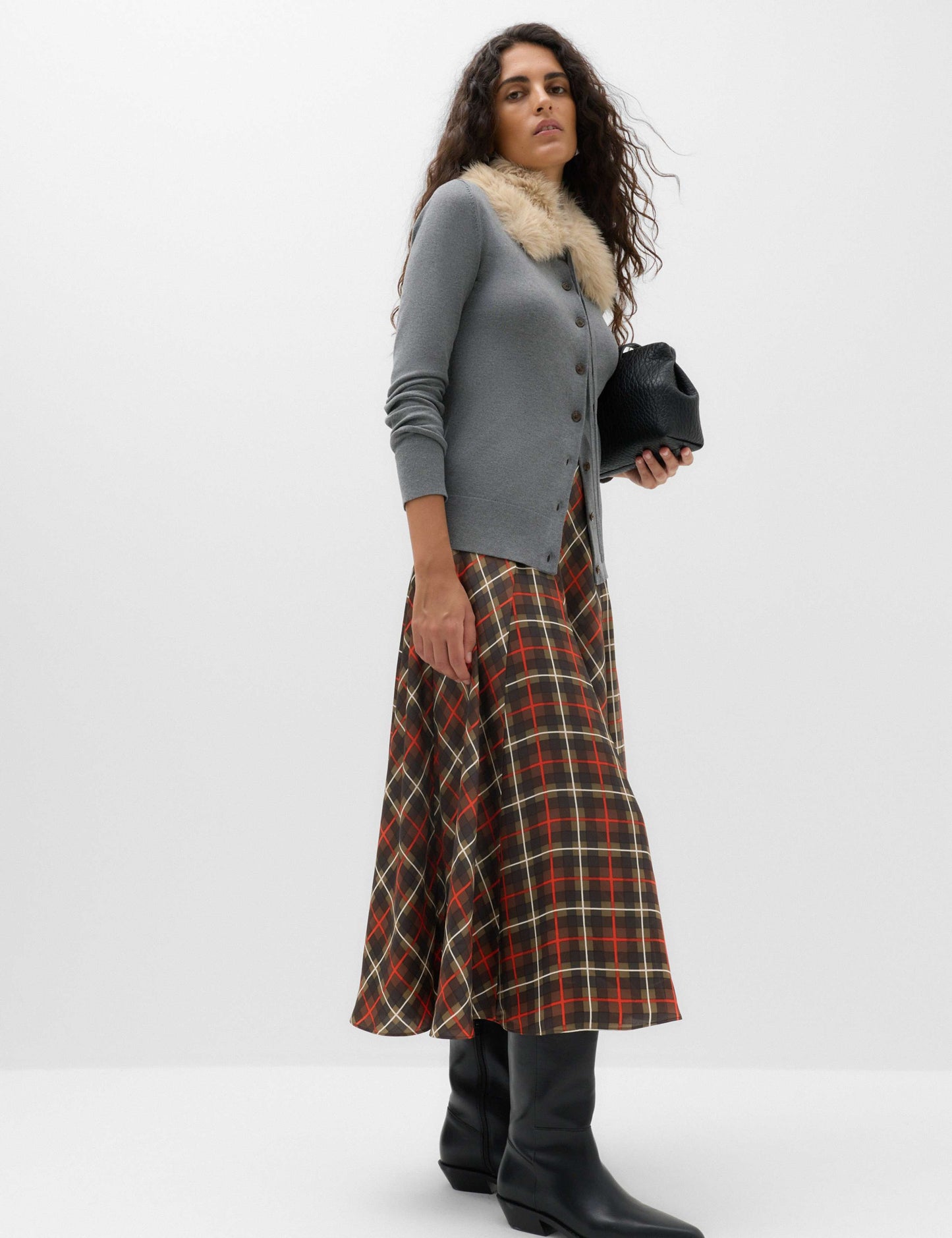Checked Midi A-Line Skirt