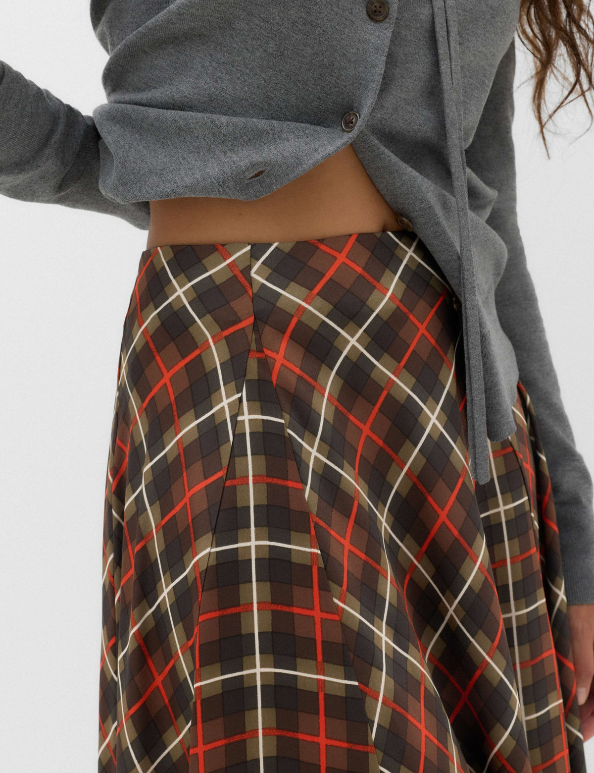 Checked Midi A-Line Skirt