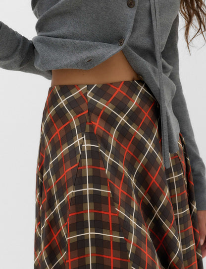 Checked Midi A-Line Skirt