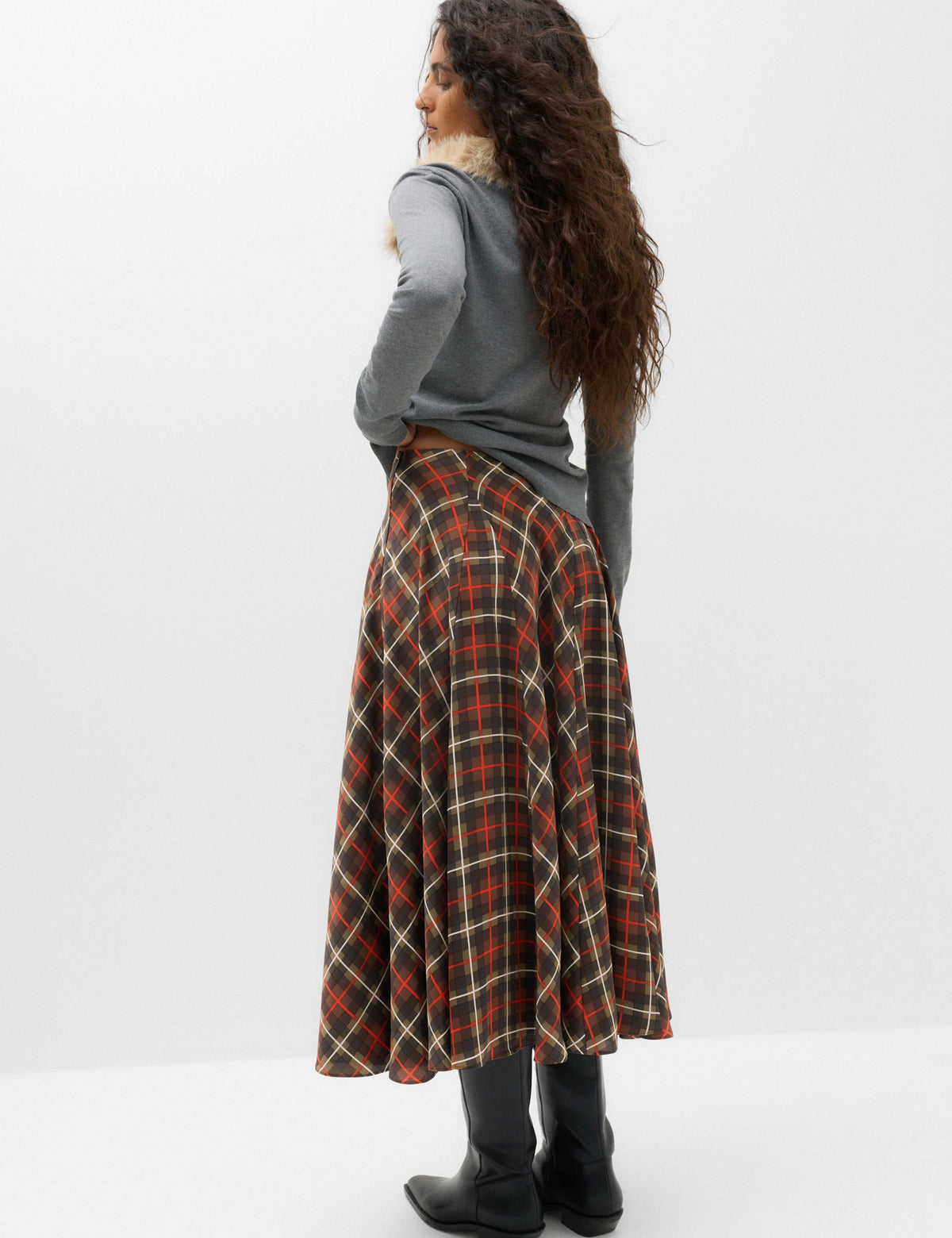 Checked Midi A-Line Skirt